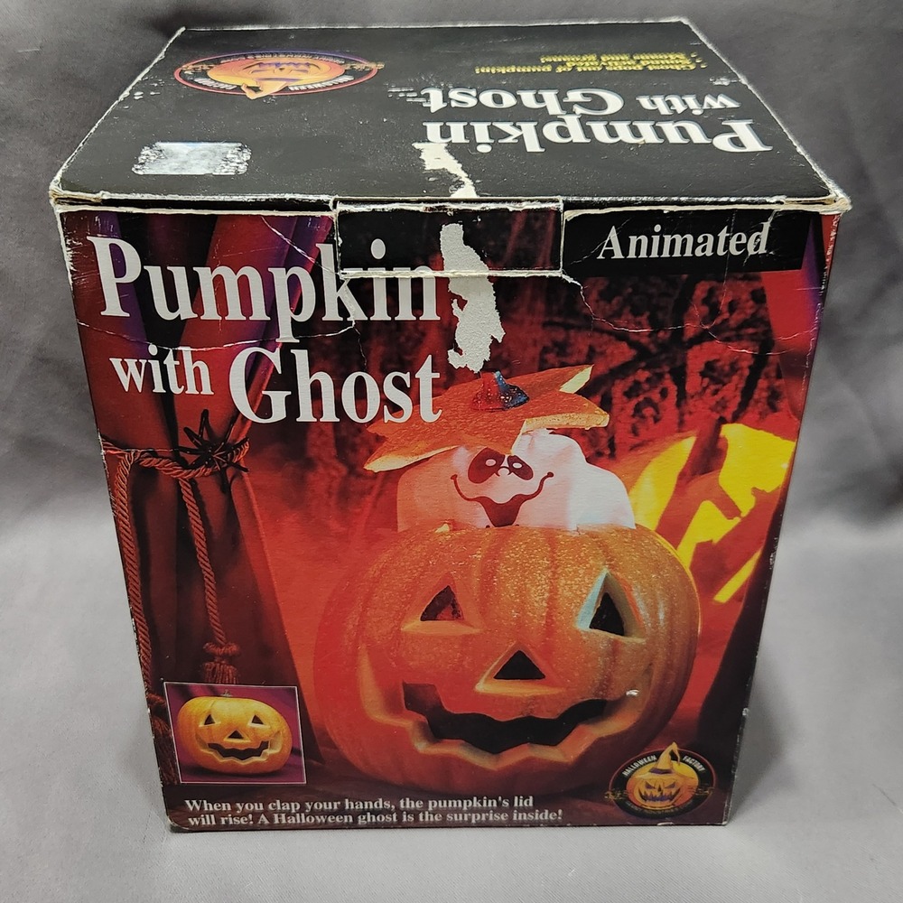 Vintage 1995 Gemmy Animated Pumpkin with Ghost Sound Activated Prop 22664